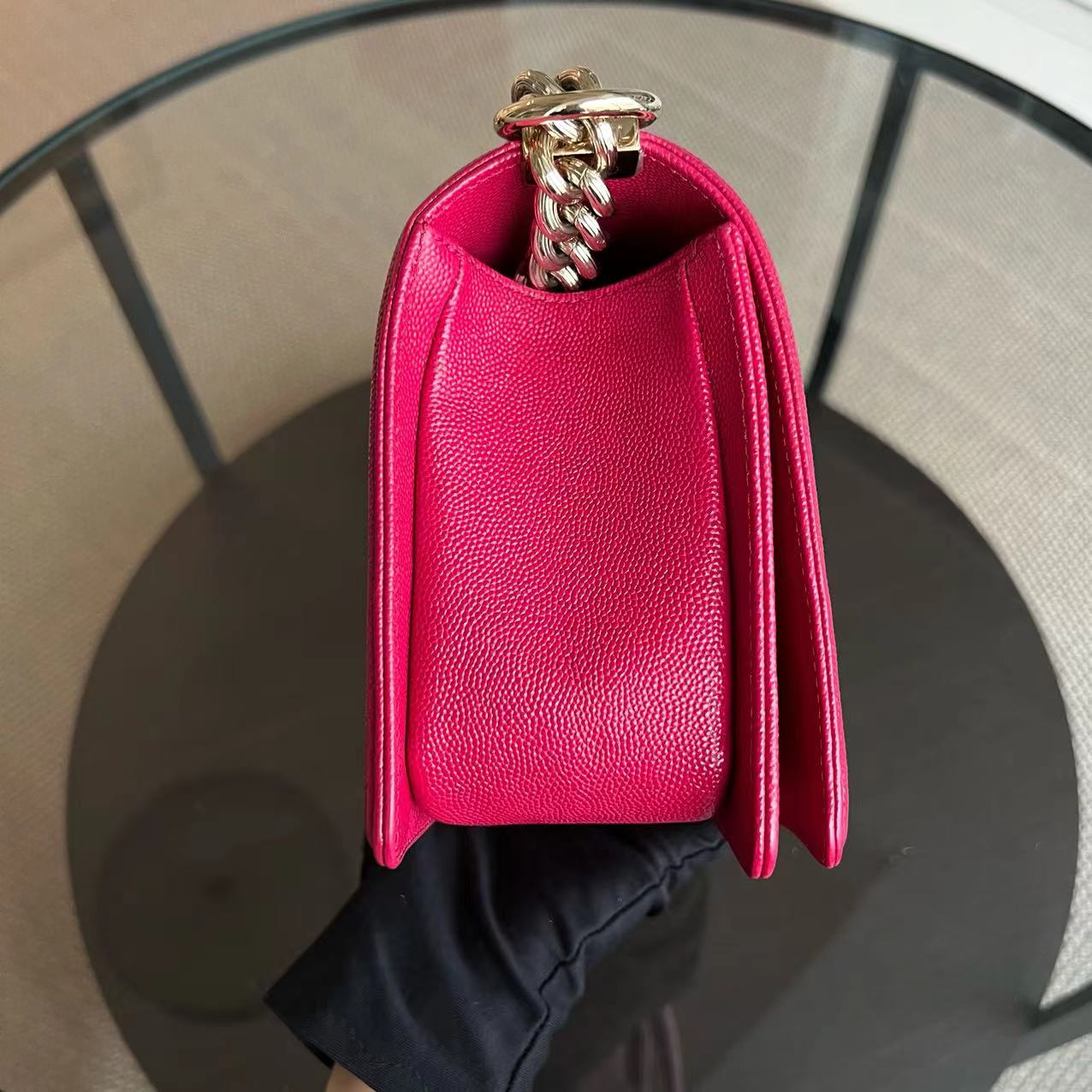*Full Set, Receipt* Caviar Boy Old Medium 25CM Quilted Calfskin Hot Pink GHW LGHW No 23