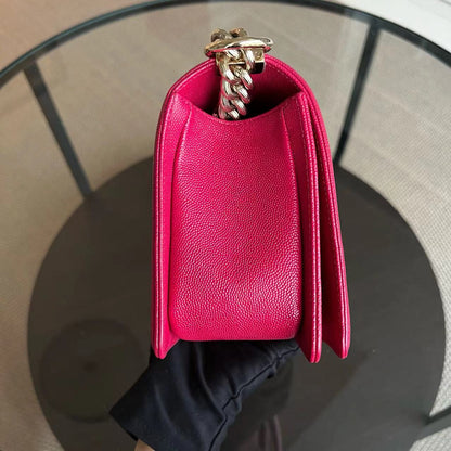 *Full Set, Receipt* Caviar Boy Old Medium 25CM Quilted Calfskin Hot Pink GHW LGHW No 23