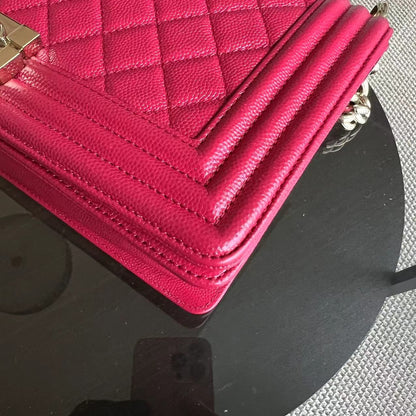 *Full Set, Receipt* Caviar Boy Old Medium 25CM Quilted Calfskin Hot Pink GHW LGHW No 23