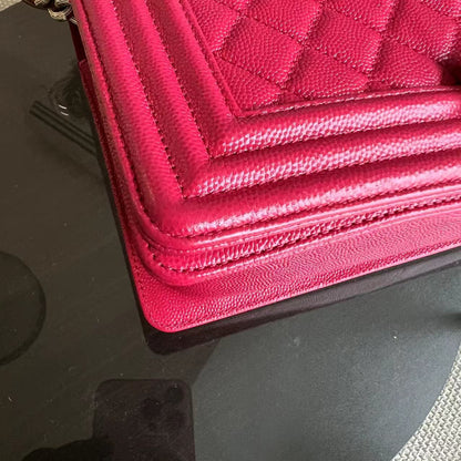 *Full Set, Receipt* Caviar Boy Old Medium 25CM Quilted Calfskin Hot Pink GHW LGHW No 23