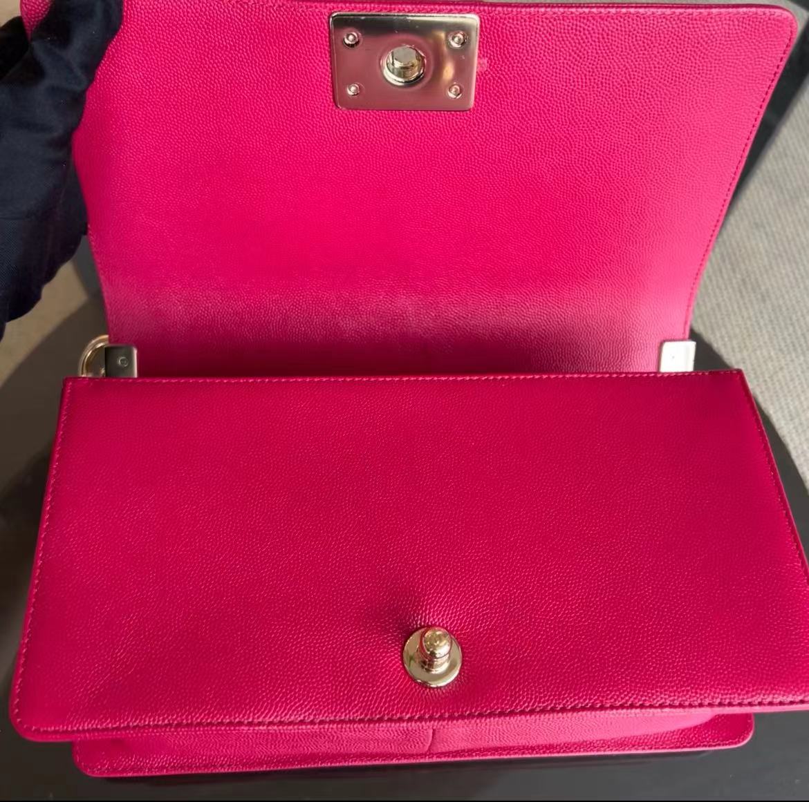 *Full Set, Receipt* Caviar Boy Old Medium 25CM Quilted Calfskin Hot Pink GHW LGHW No 23