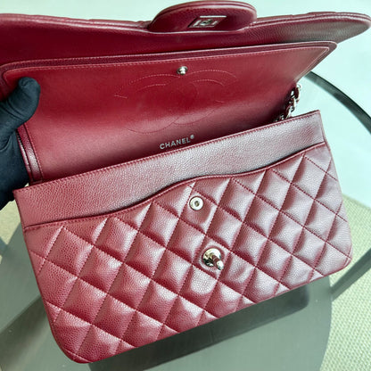 *Full Set, Receipt* Caviar Jumbo Double Flap Burgundy SHW No 14