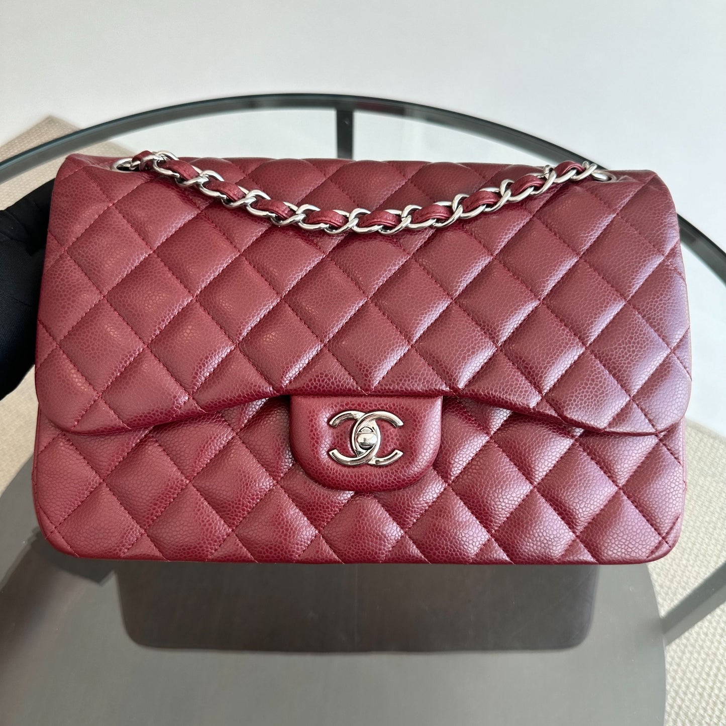 *Full Set, Receipt* Caviar Jumbo Double Flap Burgundy SHW No 14
