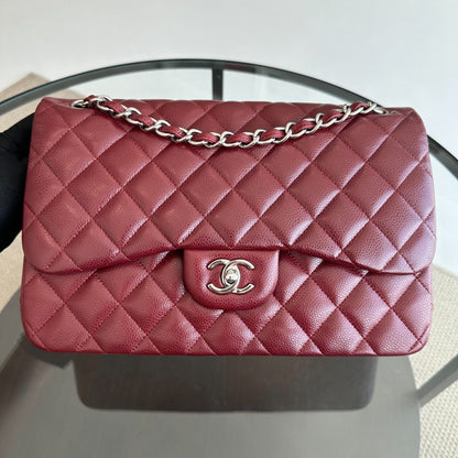 *Full Set, Receipt* Caviar Jumbo Double Flap Burgundy SHW No 14