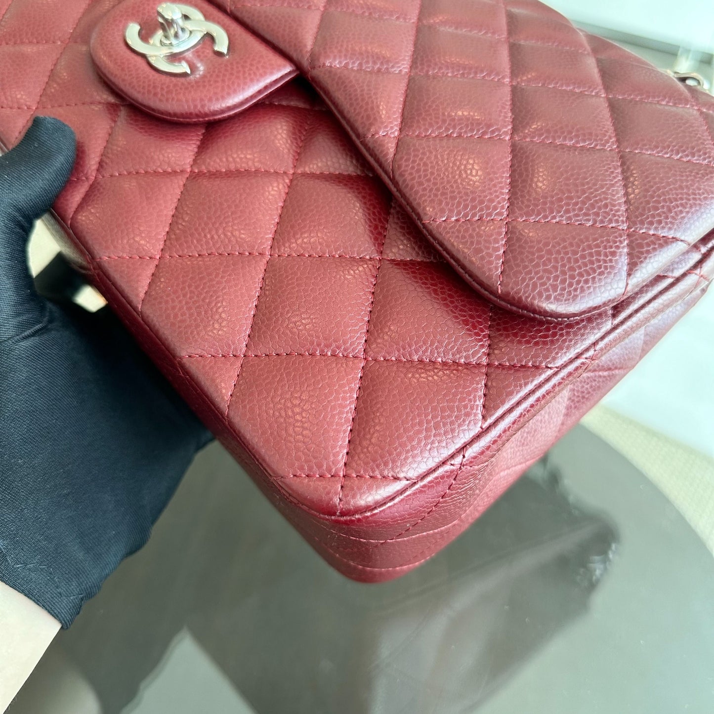 *Full Set, Receipt* Caviar Jumbo Double Flap Burgundy SHW No 14