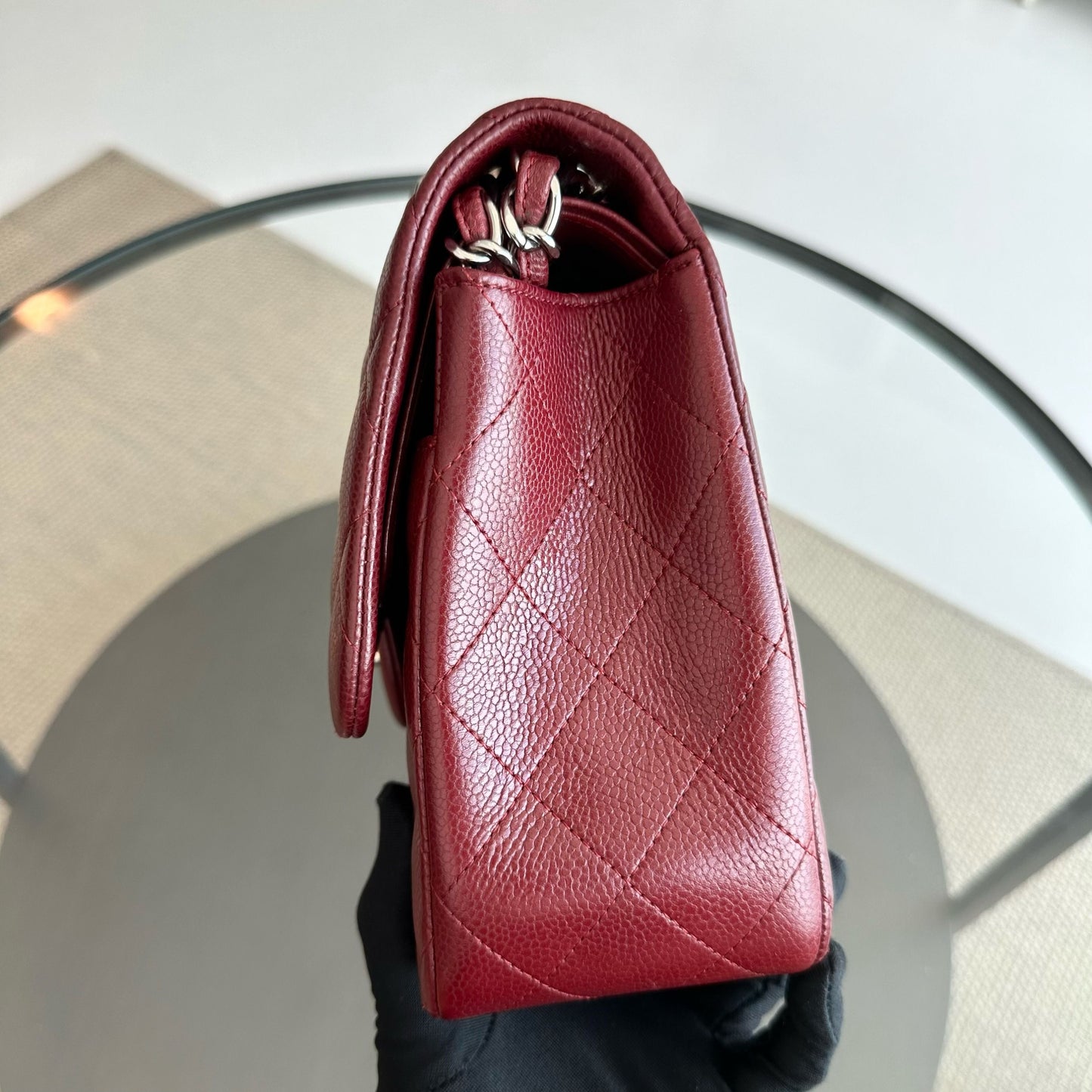 *Full Set, Receipt* Caviar Jumbo Double Flap Burgundy SHW No 14