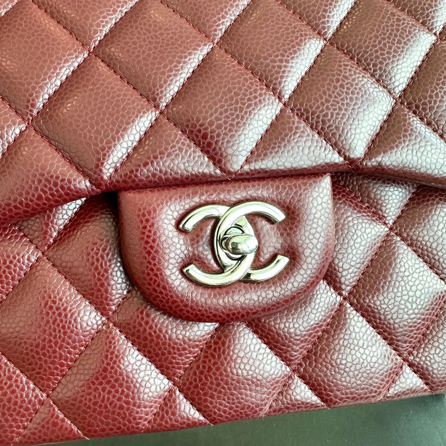*Full Set, Receipt* Caviar Jumbo Double Flap Burgundy SHW No 14