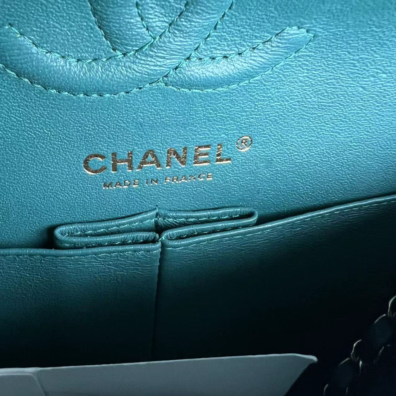 *Full Set Receipt* Caviar Small 23CM Chevron Calfskin Jade Green Blue GHW No 26