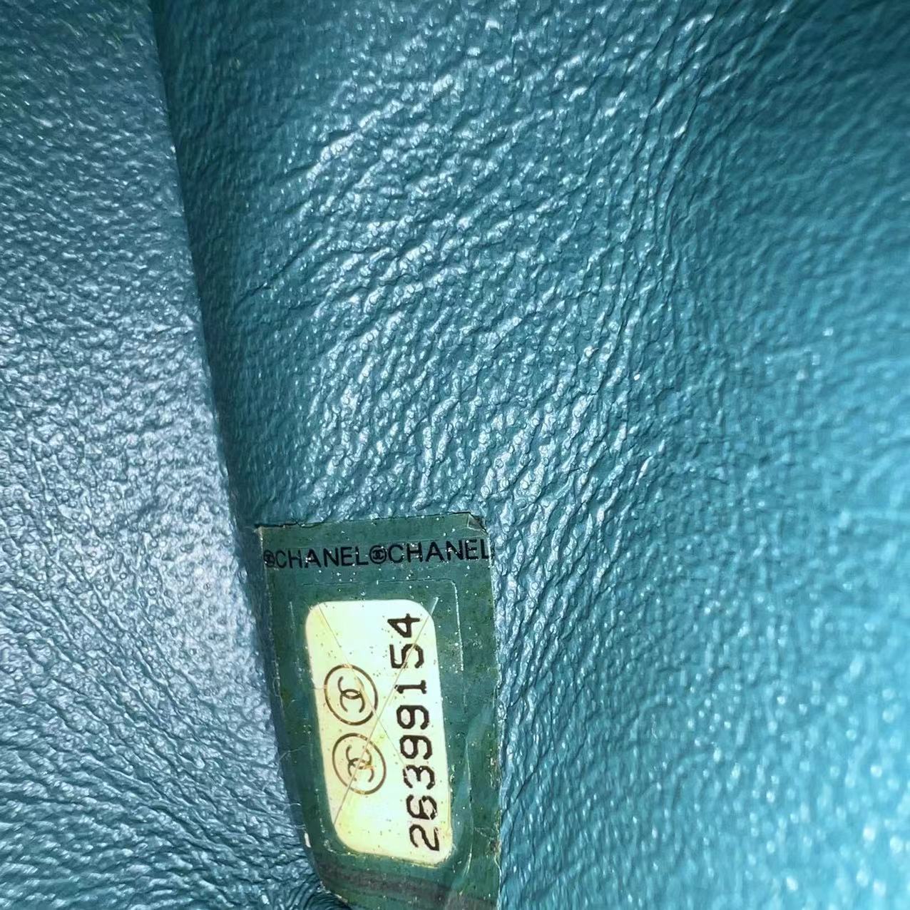 *Full Set Receipt* Caviar Small 23CM Chevron Calfskin Jade Green Blue GHW No 26