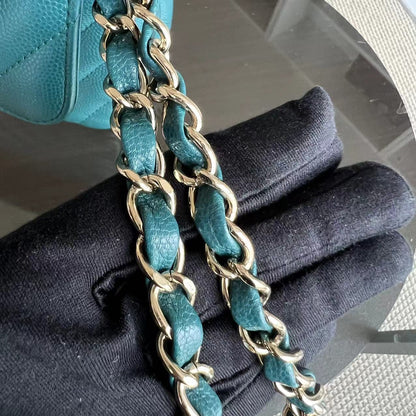 *Full Set Receipt* Caviar Small 23CM Chevron Calfskin Jade Green Blue GHW No 26