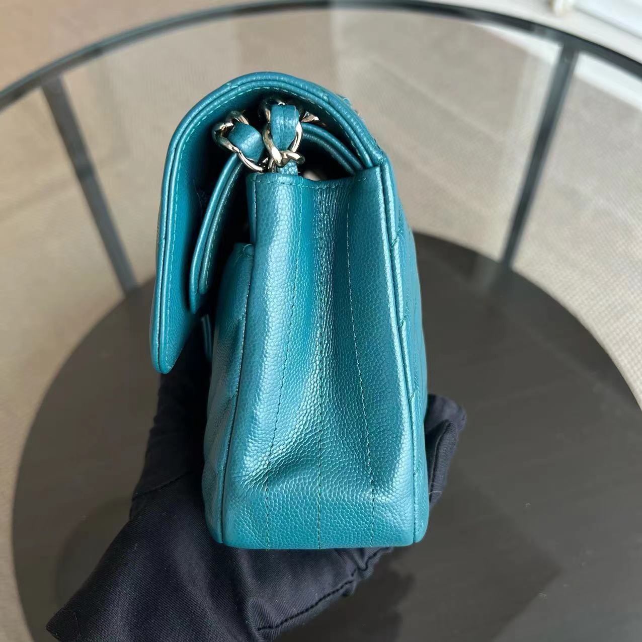 *Full Set Receipt* Caviar Small 23CM Chevron Calfskin Jade Green Blue GHW No 26