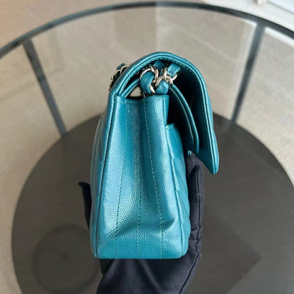 *Full Set Receipt* Caviar Small 23CM Chevron Calfskin Jade Green Blue GHW No 26