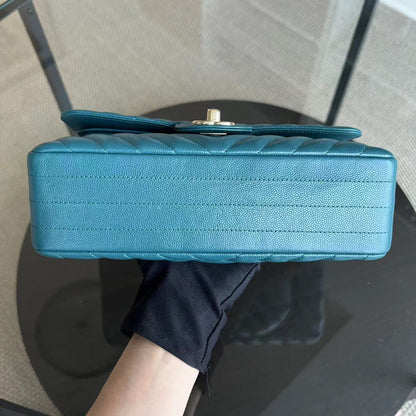 *Full Set Receipt* Caviar Small 23CM Chevron Calfskin Jade Green Blue GHW No 26