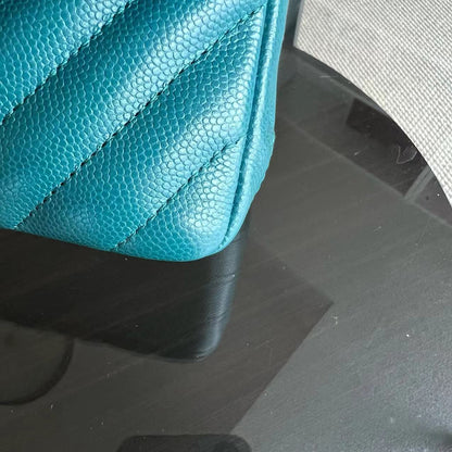 *Full Set Receipt* Caviar Small 23CM Chevron Calfskin Jade Green Blue GHW No 26