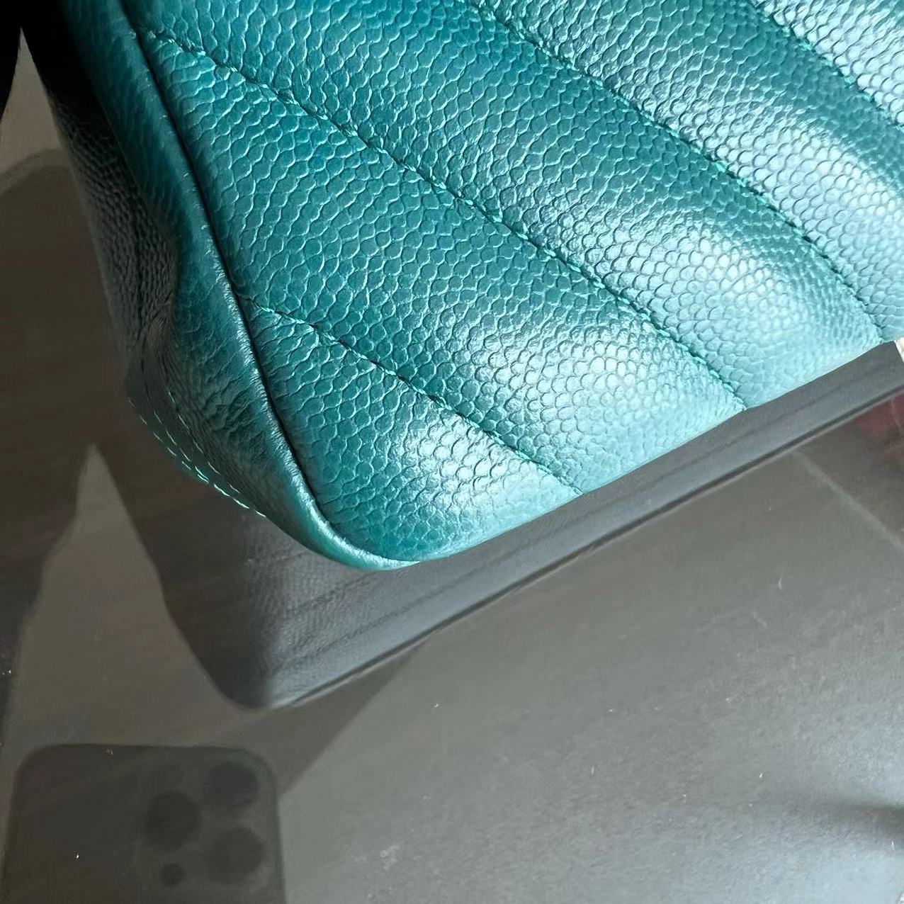 *Full Set Receipt* Caviar Small 23CM Chevron Calfskin Jade Green Blue GHW No 26