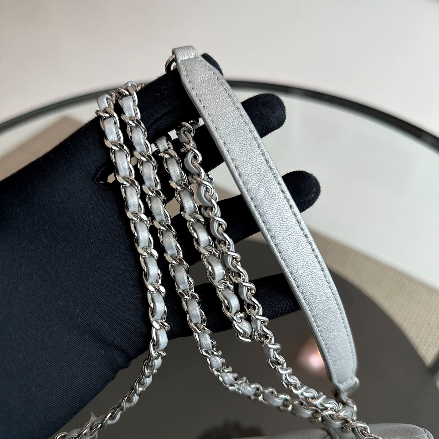 *Full Set, Receipt* Mademoiselle Small Seasonal Double Flap Calfskin Quilted Silver No 24