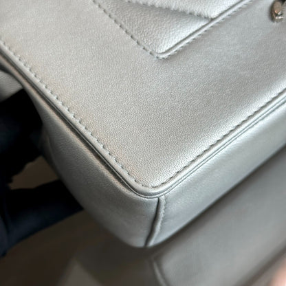 *Full Set, Receipt* Mademoiselle Small Seasonal Double Flap Calfskin Quilted Silver No 24