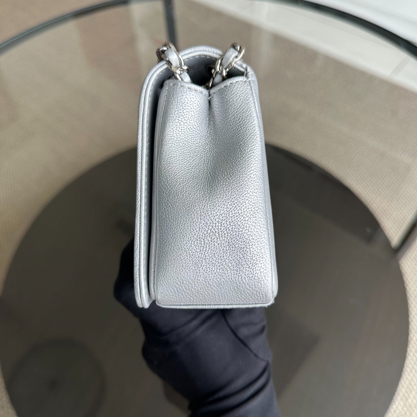 *Full Set, Receipt* Mademoiselle Small Seasonal Double Flap Chevron Calfskin Silver No 24