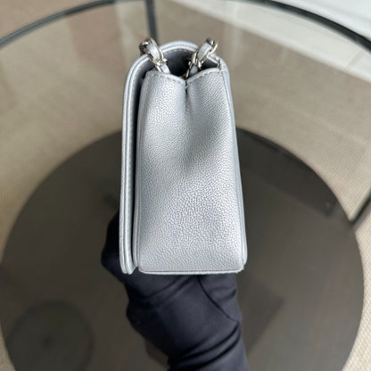 *Full Set, Receipt* Mademoiselle Small Seasonal Double Flap Chevron Calfskin Silver No 24