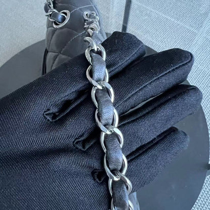 *Full Set, Receipt* Medium Double Flap 25CM Quilted Lambskin Dark Grey Gray Silver Hardware Series 16