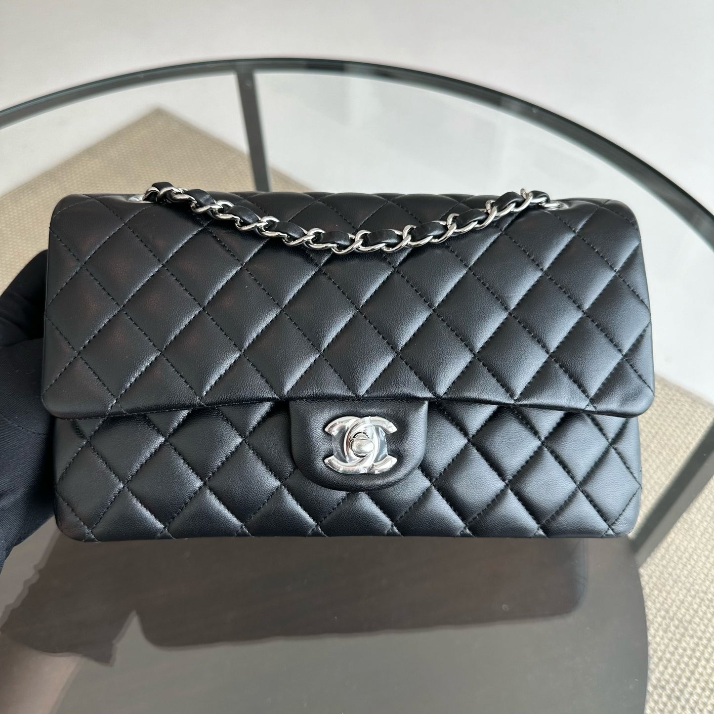*Full Set, Receipt* Medium Lambskin Quilted Black SHW No 21