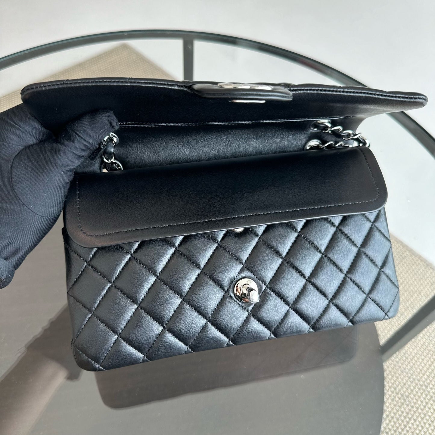 *Full Set, Receipt* Medium Lambskin Quilted Black SHW No 21