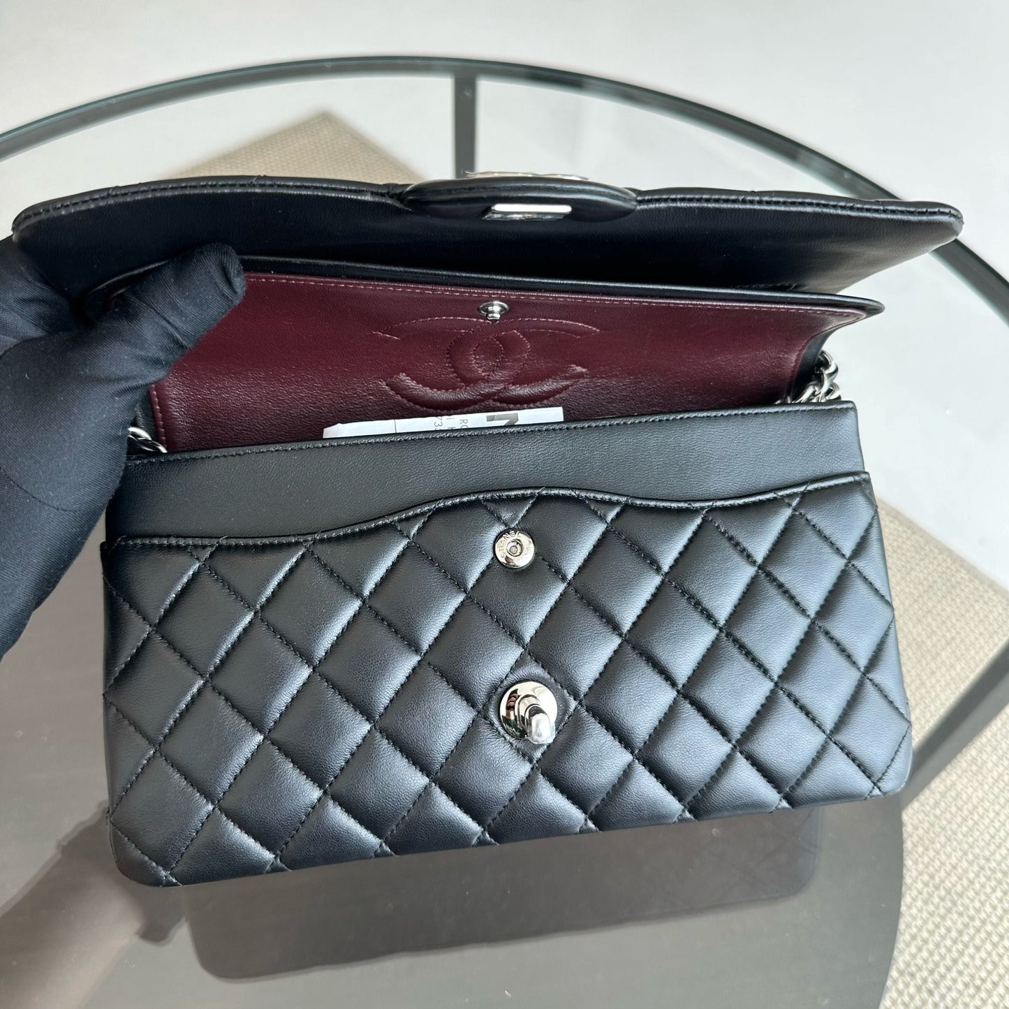 *Full Set, Receipt* Medium Lambskin Quilted Black SHW No 21