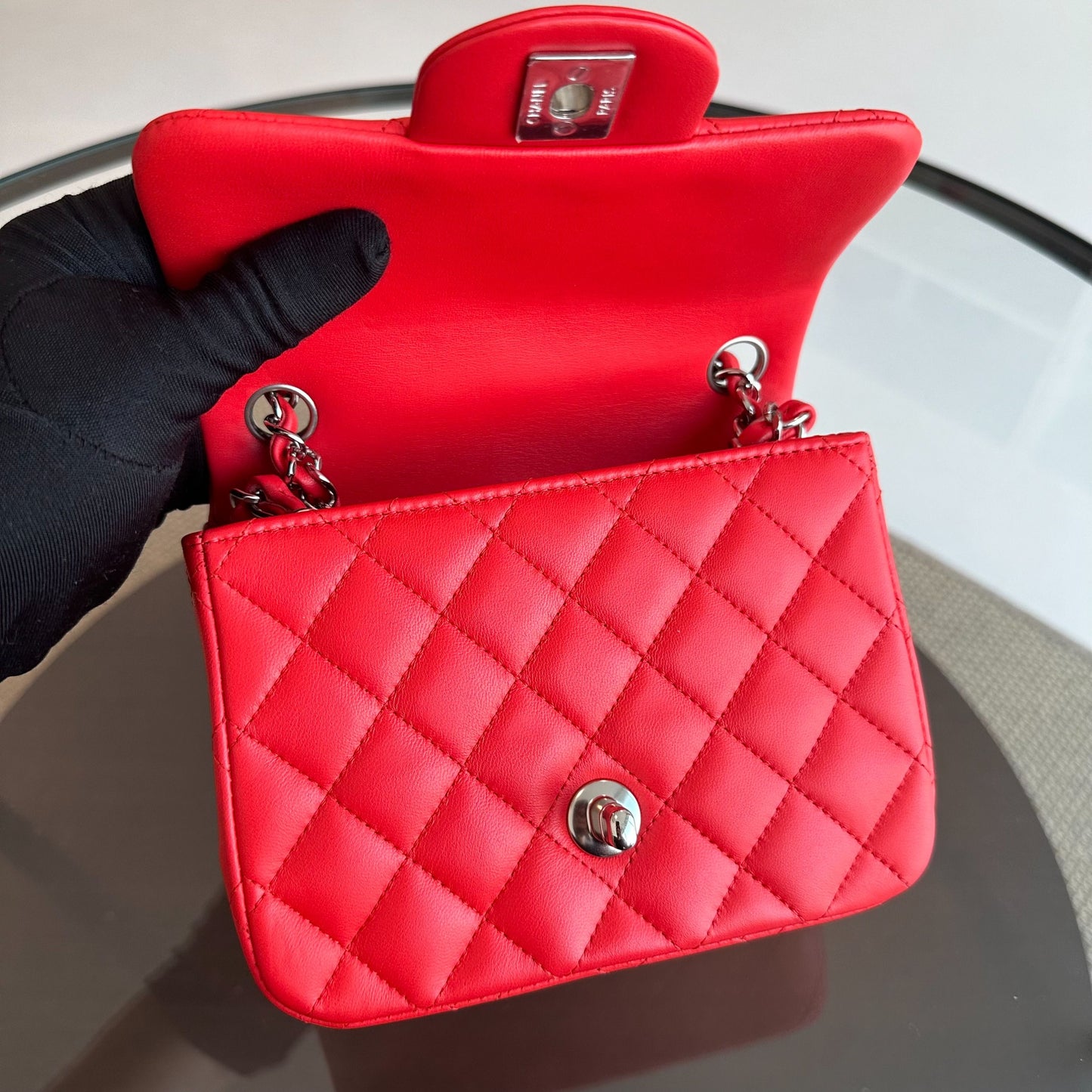 *Full Set, Receipt* Mini Square Quilted Lambskin Orange Red SHW No 27