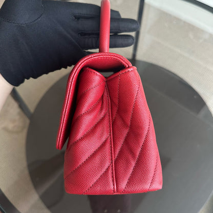 *Full Set, Receipt* Small Caviar Coco Handle Chevron Grained Calfskin Red GHW No 27
