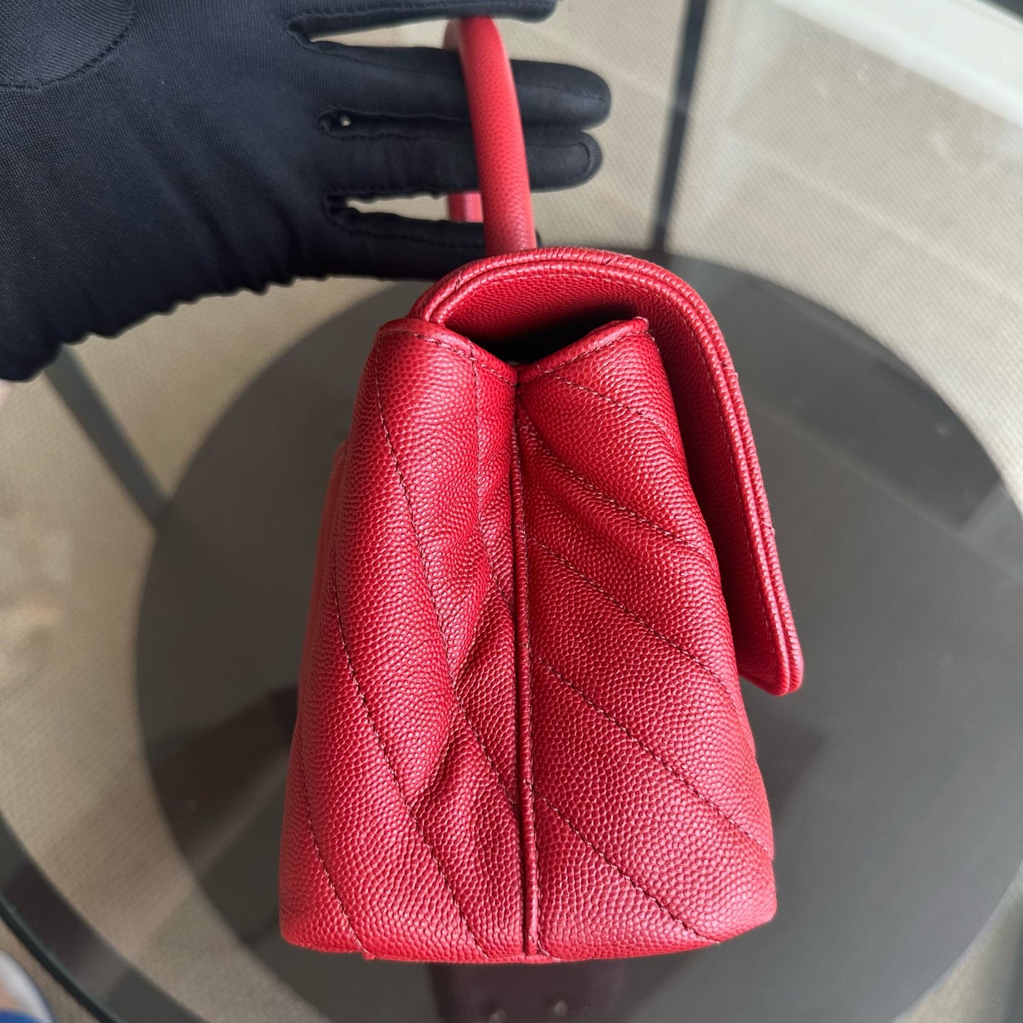 *Full Set, Receipt* Small Caviar Coco Handle Chevron Grained Calfskin Red GHW No 27