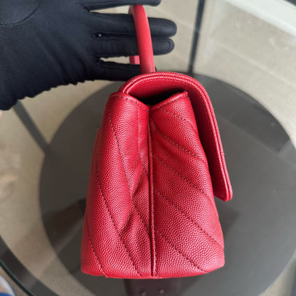 *Full Set, Receipt* Small Caviar Coco Handle Chevron Grained Calfskin Red GHW No 27
