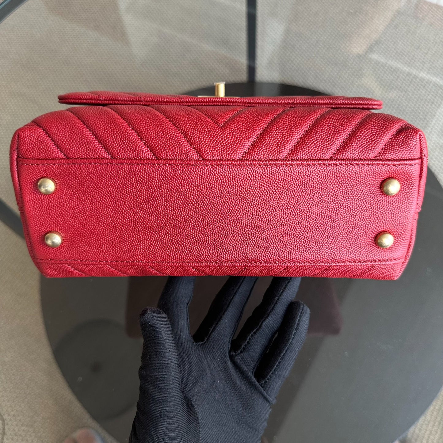*Full Set, Receipt* Small Caviar Coco Handle Chevron Grained Calfskin Red GHW No 27