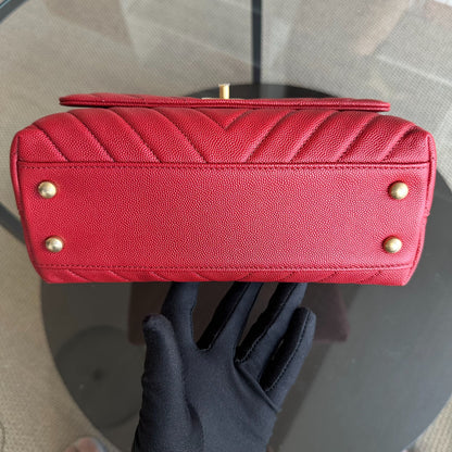 *Full Set, Receipt* Small Caviar Coco Handle Chevron Grained Calfskin Red GHW No 27
