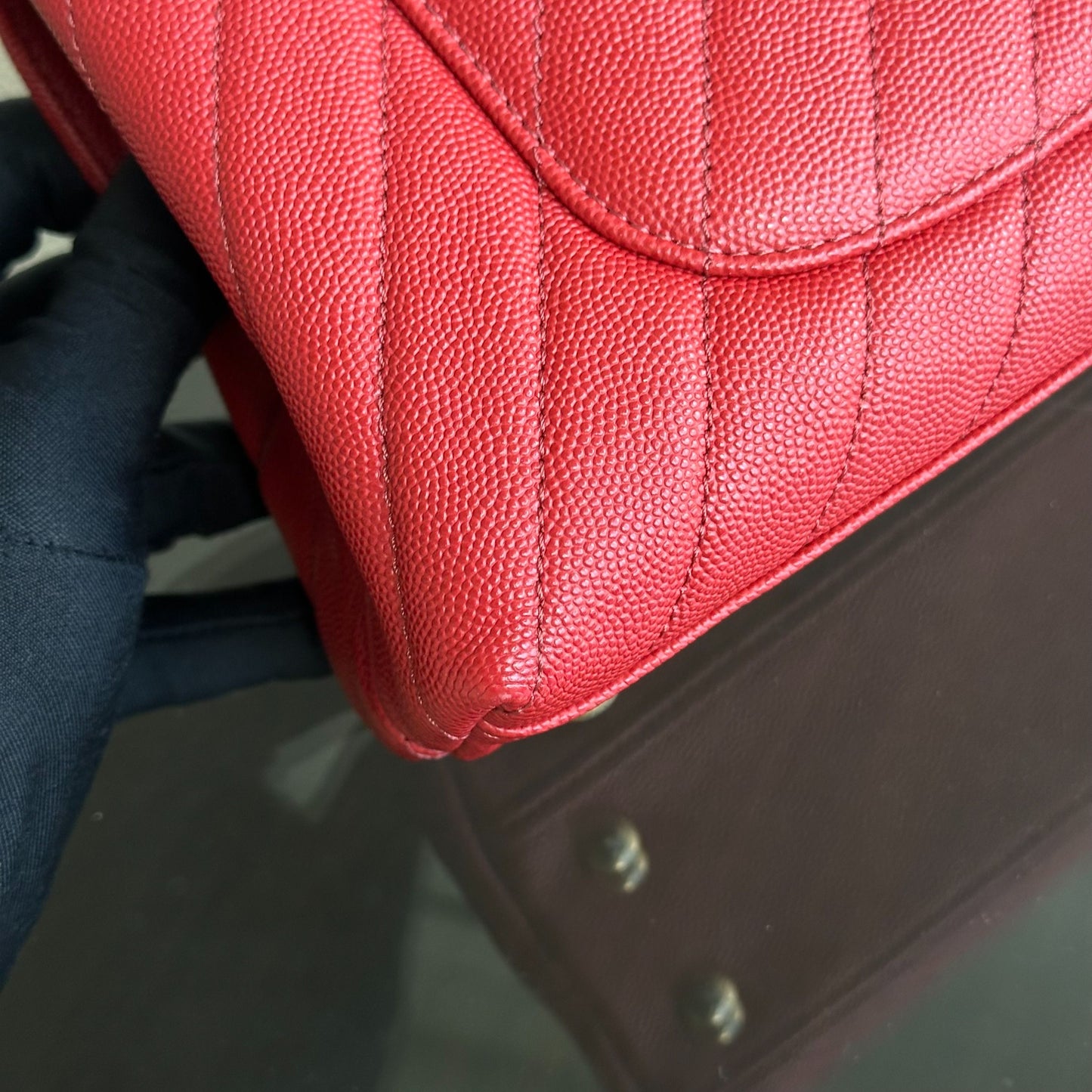 *Full Set, Receipt* Small Caviar Coco Handle Chevron Grained Calfskin Red GHW No 27
