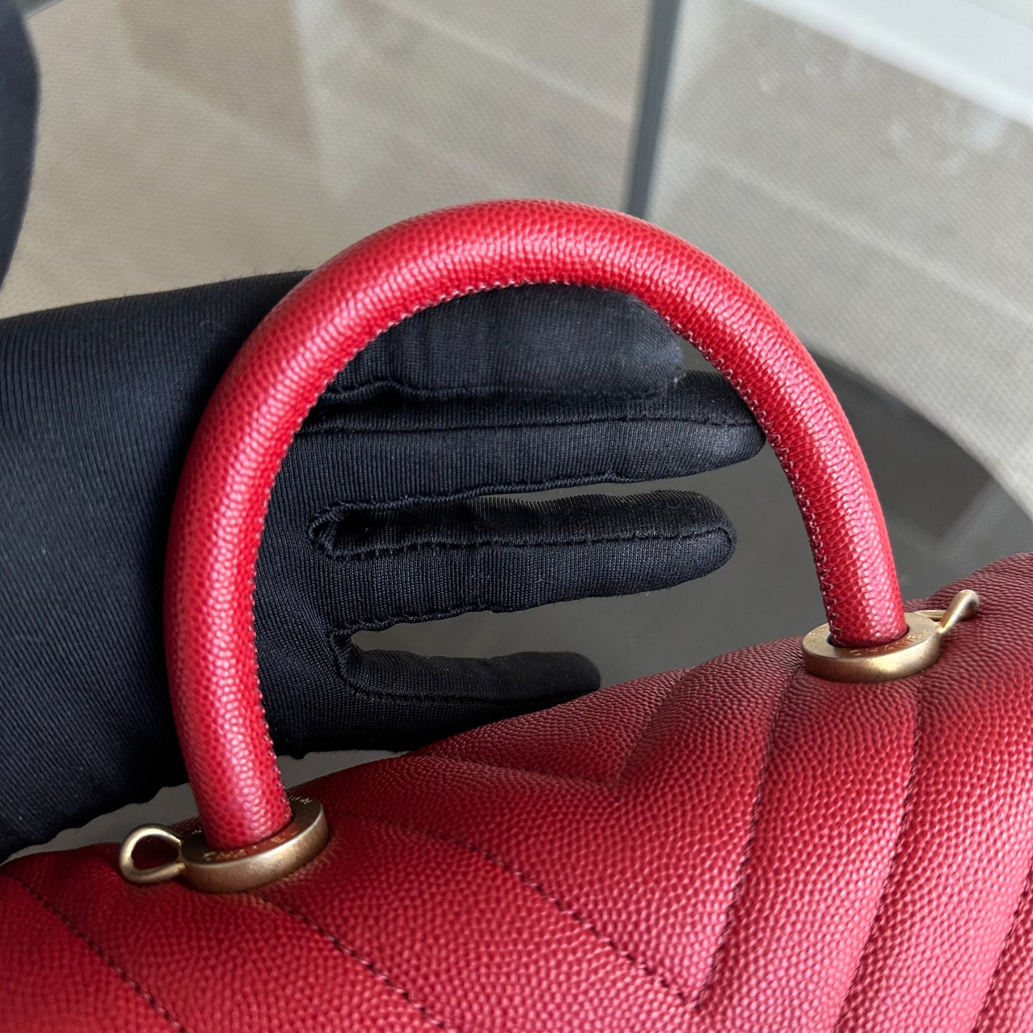 *Full Set, Receipt* Small Caviar Coco Handle Chevron Grained Calfskin Red GHW No 27