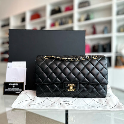 *Full Set, Receipt, No 28* Medium 25CM Lambskin Black GHW No 28