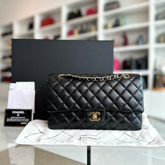 *Full Set, Receipt, No 28* Medium 25CM Lambskin Black GHW No 28