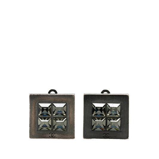 Chanel Metal Square Coco Mark Rhinestone Earrings 00A