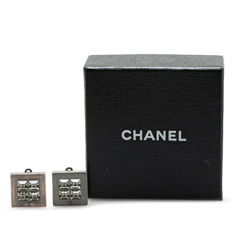 Chanel Metal Square Coco Mark Rhinestone Earrings 00A
