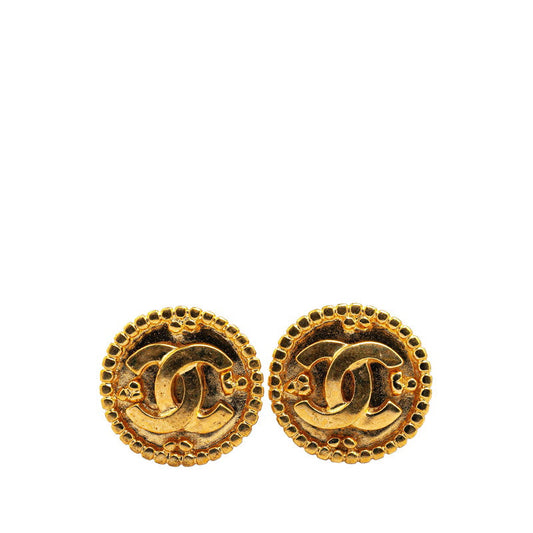 Chanel Gold Plated Coco Mark Round Earrings 96A