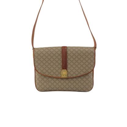 CELINE Macadam Front Buckle Shoulder bag Beige Vintage ezjmir