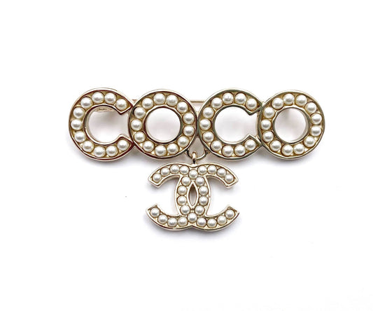 Chanel Brand New Gold CC Cocobana Pearl Dangle Brooch