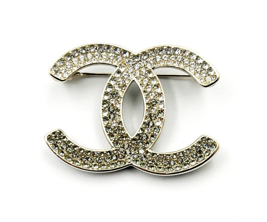 Chanel Brand New Silver Grey Ombre Black Curve Brooch