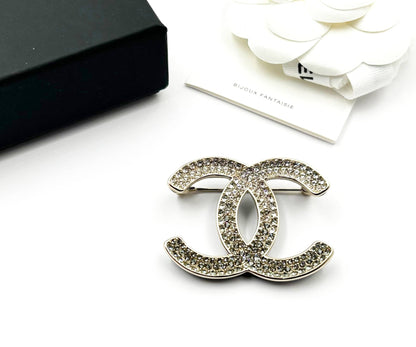 Chanel Brand New Silver Grey Ombre Black Curve Brooch
