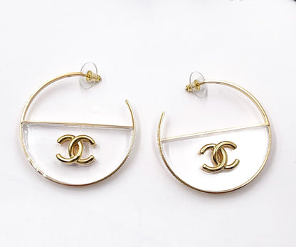 Chanel Brand New Gold CC Transparent Large Hoop Earrings