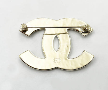 Chanel Brand New Classic Gold CC Frame Black Brooch