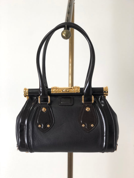 CELINE  Metal Clasp Leather Handbag Brown Vintage a6g24w