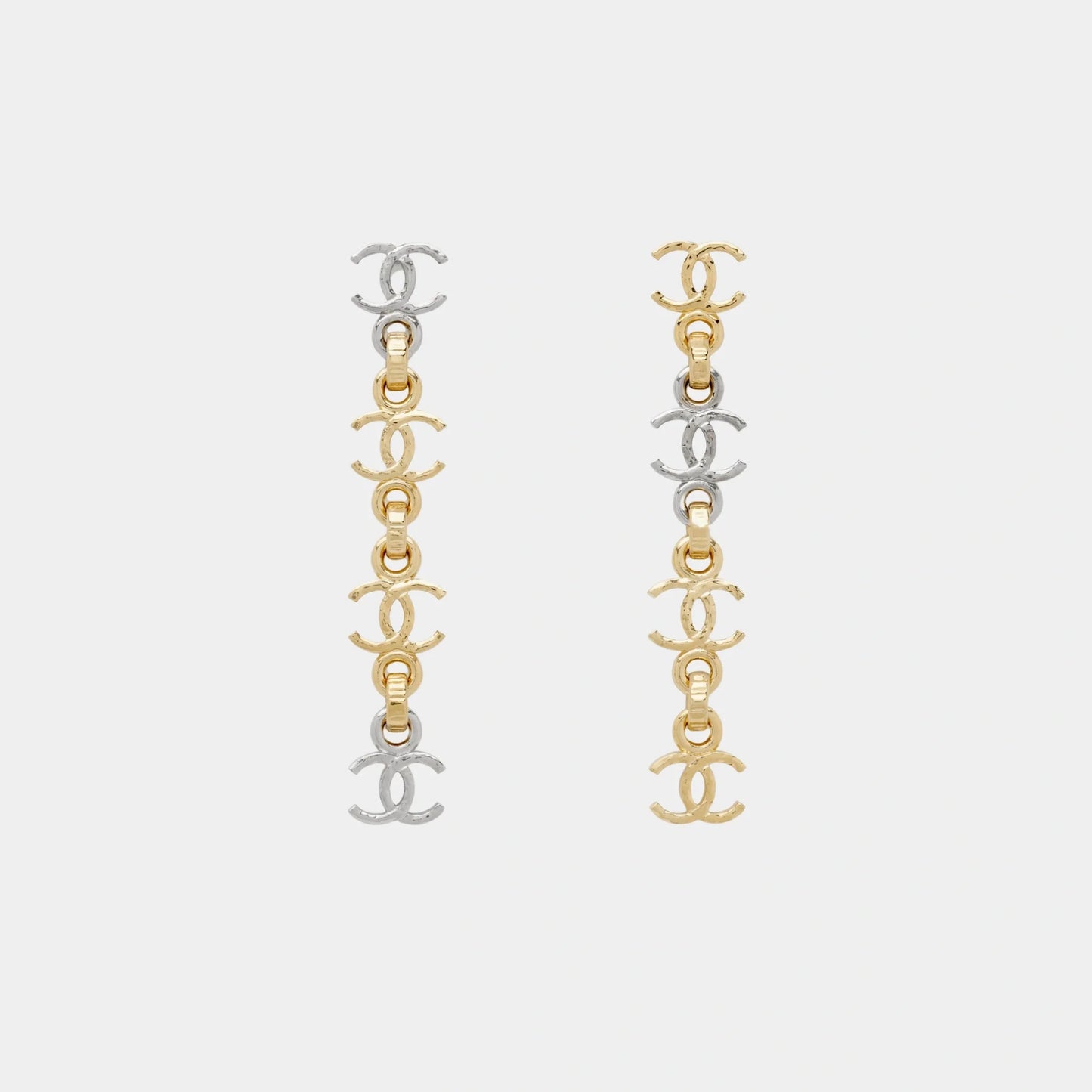 Gold and Silver CC Pendant Chain Earrings