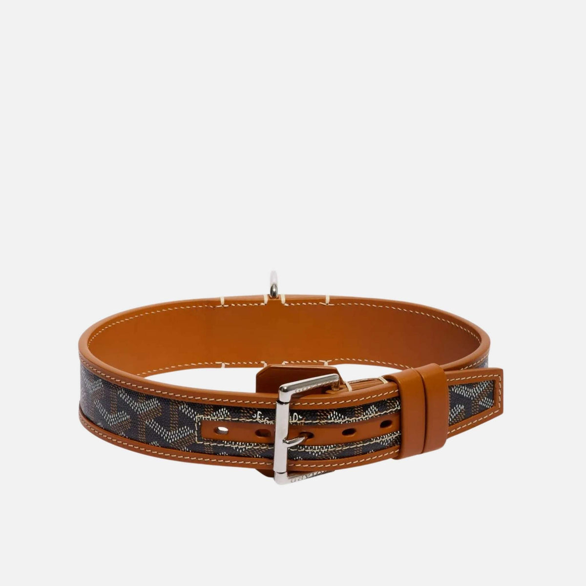 Goyard Franklin Luxury Dog Collar, Black and Tan, Front