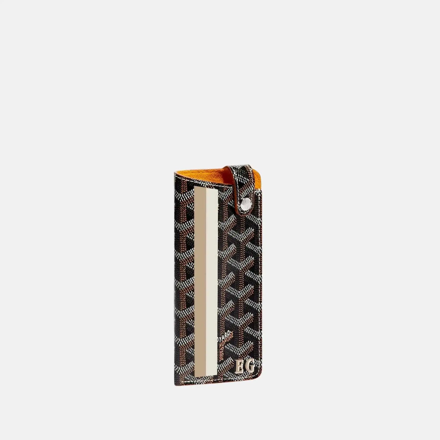 Goyard Montmartre PM Glasses Case Stripes and Initials, Black and Tan